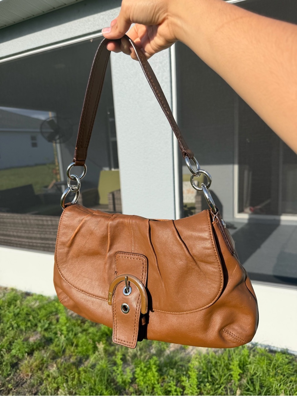 Vintage coach brown soho pleated shoulder bag w silver hardware - Picture 2 of 16